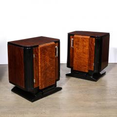 Streamlined End Tables Night Stands in Burled Walnut with Silvered Pulls - 2909535
