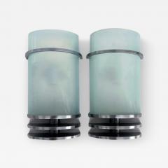 Streamlined Moderne Stainless Indoor Outdoor Wall Sconces Pair - 3527624