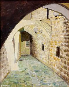 Street of Jerusalem Oil on Canvas Impressionistic Painting by M Schneider - 3516080