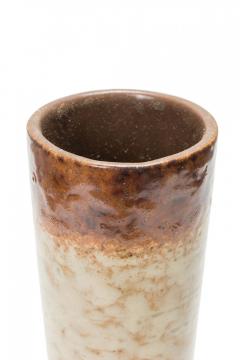 Strehla East German Mid Century Raised Green Floral Design Brown and Beige Glaze - 4674658