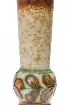 Strehla East German Mid Century Raised Green Floral Design Brown and Beige Glaze - 4674659