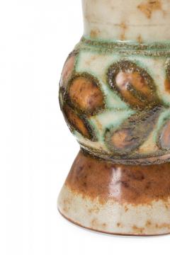 Strehla East German Mid Century Raised Green Floral Design Brown and Beige Glaze - 4674660