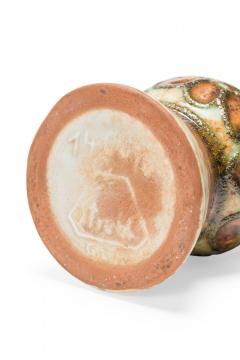 Strehla East German Mid Century Raised Green Floral Design Brown and Beige Glaze - 4674661