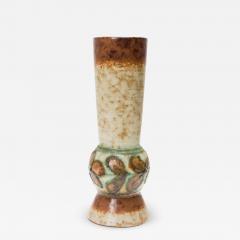 Strehla East German Mid Century Raised Green Floral Design Brown and Beige Glaze - 4733259