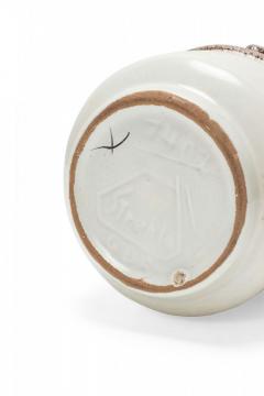 Strehla East German Mid Century White Red and Black Glazed Banded Central Design - 4673825