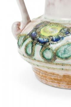 Strehla Keramik East German Raised Green and Blue Floral Pattern and Beige Glaze - 4675726