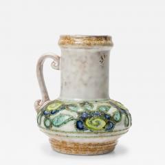Strehla Keramik East German Raised Green and Blue Floral Pattern and Beige Glaze - 4742190