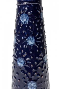 Strehla Keramik East German Raised Sunburst Pattern Blue Glazed Ceramic Vase - 4675713