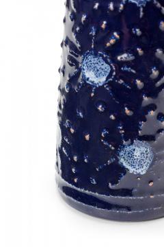 Strehla Keramik East German Raised Sunburst Pattern Blue Glazed Ceramic Vase - 4675714