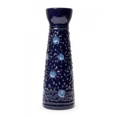Strehla Keramik East German Raised Sunburst Pattern Blue Glazed Ceramic Vase - 4742175