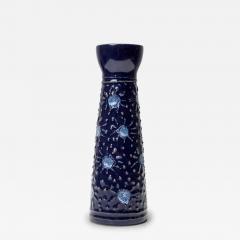 Strehla Keramik East German Raised Sunburst Pattern Blue Glazed Ceramic Vase - 4742188