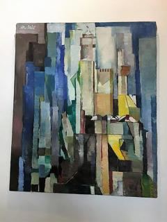 Striking Art Deco Modernist Cubist Building Painting - 413440