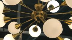 Striking Brass and Opaline Murano Glass Large Sputnik Chandelier Italy 1970 - 3919579