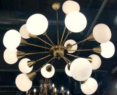 Striking Brass and Opaline Murano Glass Large Sputnik Chandelier Italy 1970 - 3919580