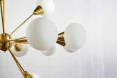 Striking Brass and Opaline Murano Glass Large Sputnik Chandelier Italy 1970 - 3919583