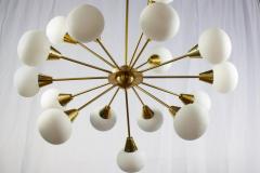 Striking Brass and Opaline Murano Glass Large Sputnik Chandelier Italy 1970 - 3919584