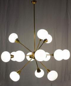 Striking Brass and Opaline Murano Glass Large Sputnik Chandelier Italy 1970 - 3919585