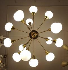 Striking Brass and Opaline Murano Glass Large Sputnik Chandelier Italy 1970 - 3919587