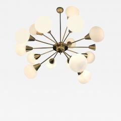 Striking Brass and Opaline Murano Glass Large Sputnik Chandelier Italy 1970 - 3923126