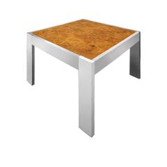 Striking Chrome and Burl Wood End Table 1970s - 984966