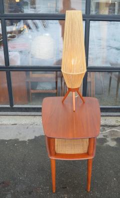 Striking Danish Teak Tripod Table Lamp w Jute Wrapped Bullet Shade - 2326853