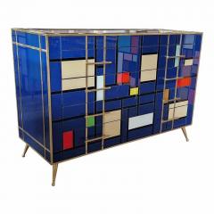 Striking Mid Century Style Brass and Blu Multicolored Murano Glass Commode 2020 - 3850126