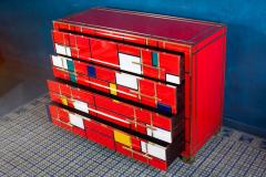 Striking Mid Century Style Brass and Red Multicolored Murano Glass Commode 2020 - 2865375