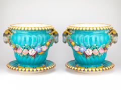 Striking Pair Minton Style Porcelain Continental Majolica Jardinieres Stands - 3886207