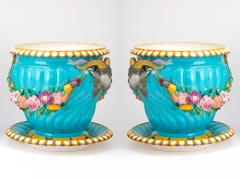 Striking Pair Minton Style Porcelain Continental Majolica Jardinieres Stands - 3886212