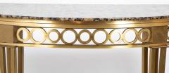 Striking Pair of Bronze Consoles with Fossilized Marble Tops - 4329427