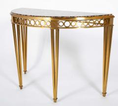 Striking Pair of Bronze Consoles with Fossilized Marble Tops - 4329432