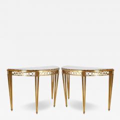 Striking Pair of Bronze Consoles with Fossilized Marble Tops - 4329581