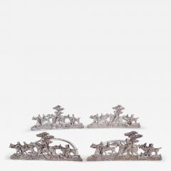 Stuart Clifford Set of 4 English Victorian Sterling Silver Fox Hunt Place Card Holders - 4426819