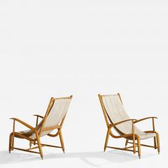 Studio BBPR Attribution Lounge Chairs with Oak Brass and Canvas Italy 1950s - 4797818