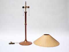 Studio Craft Sculptural Cherry Wood and Brass Table Lamp with Original Shade - 2977597