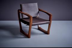 Studio Lounge Chair in Dark Brown Leather with Sculptural Walnut Base USA 1960s - 3346678