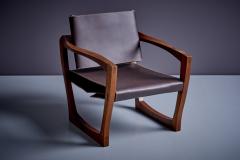 Studio Lounge Chair in Dark Brown Leather with Sculptural Walnut Base USA 1960s - 3346679