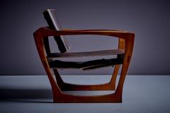 Studio Lounge Chair in Dark Brown Leather with Sculptural Walnut Base USA 1960s - 3346680