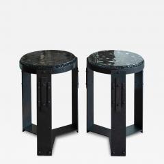 Studio Maison Nurita Pair of Smoked Glass Tables with Blackened Brass Bases - 4015315