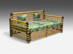 Studio Smania Italian Modern Bamboo Cane Fabric Sofa Italy 1970s - 4251873