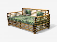 Studio Smania Italian Modern Bamboo Cane Fabric Sofa Italy 1970s - 4251875