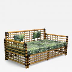 Studio Smania Italian Modern Bamboo Cane Fabric Sofa Italy 1970s - 4252911