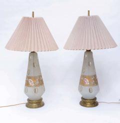 Stunning 1950s Pair of Fenton Coin Dot Frosted Glass Table Lamps - 1803243