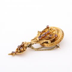 Stunning Antique Georgian Floral 10K Gold Brooch W Round Cut Amethysts - 4653635