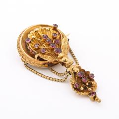 Stunning Antique Georgian Floral 10K Gold Brooch W Round Cut Amethysts - 4653641
