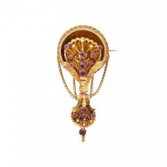 Stunning Antique Georgian Floral 10K Gold Brooch W Round Cut Amethysts - 4659895