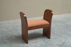 Stunning Art Deco Bench in Burl Walnut and Velvet 1930s - 4608459