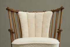 Stunning Art Deco Spindle Back Lounge Chair in Solid Wood and Boucl 1940s - 4394605