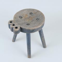 Stunning Hand Carved Folk Art Stool Grayish Blue Finland Late 1800s - 4165313