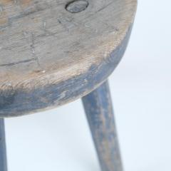 Stunning Hand Carved Folk Art Stool Grayish Blue Finland Late 1800s - 4165314